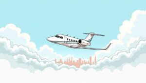 An elegant private jet soaring through a clear blue sky